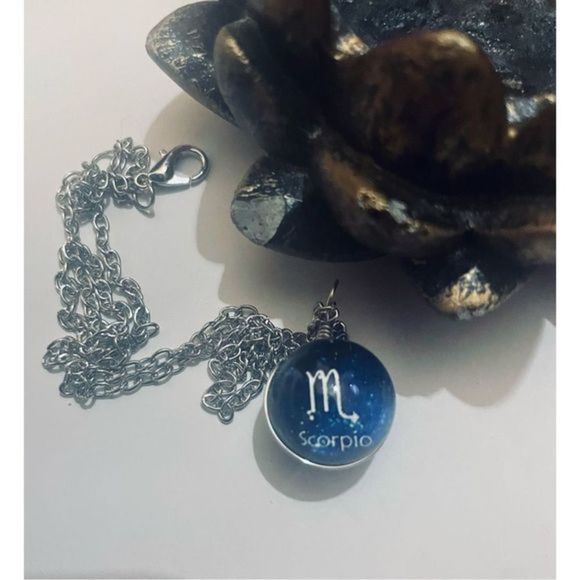 Scorpio BLUE GLOBE ZODIAC STAR SIGN HOROSCOPE NECKLACE - Picture 2 of 9